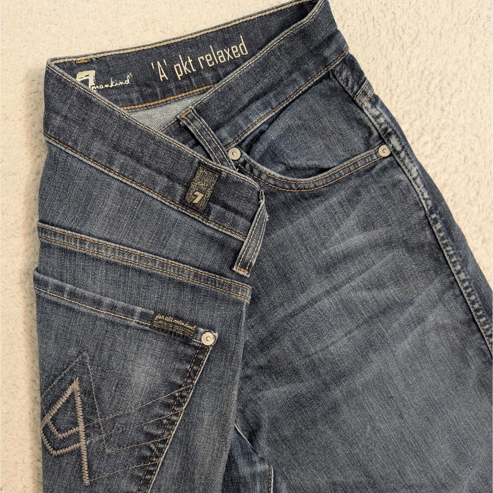7 For All Mankind Jeans Womens 31 Blue A-Pocket Bootcut Denim Stretch Made USA